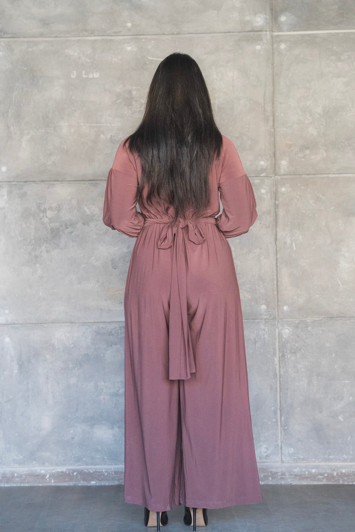 Soft Stretch Wide-Leg Jumpsuit with Balloon Sleeves