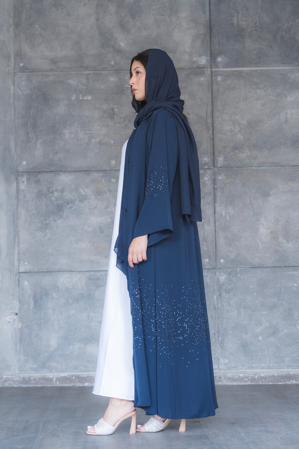 Leena Luxury Dubai Navy Blue Abaya With Sheila Code 004