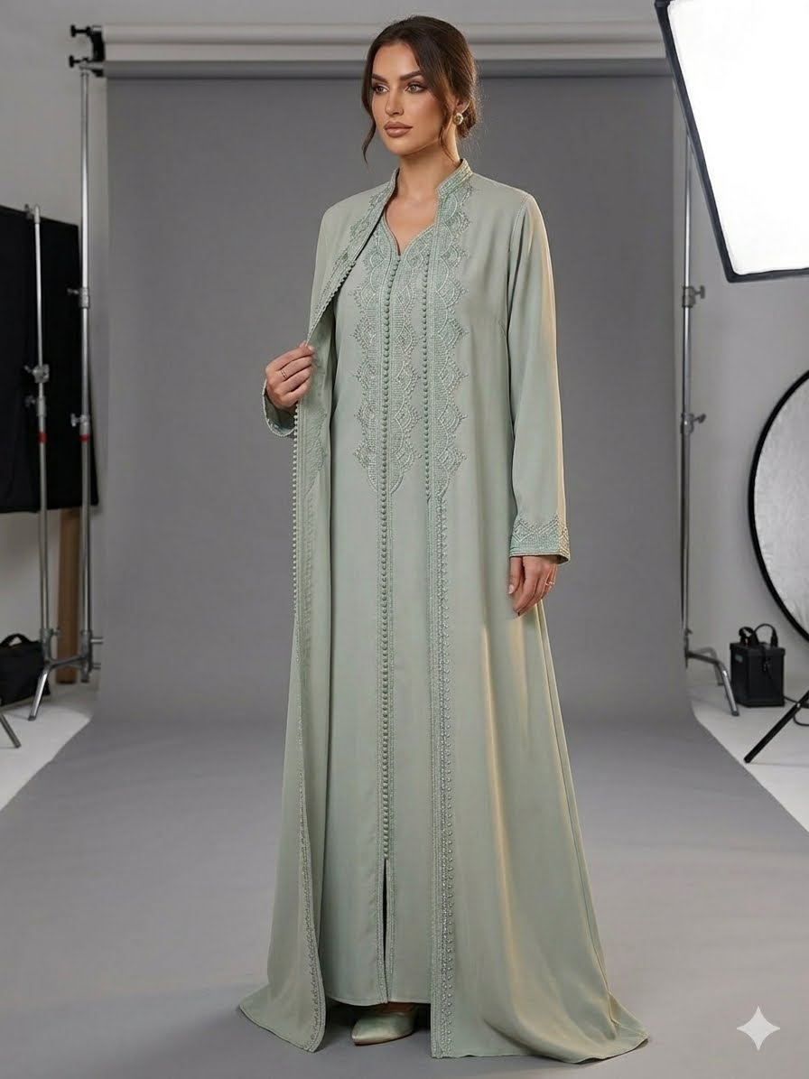 Embroidered 2-Piece Kaftan Dress