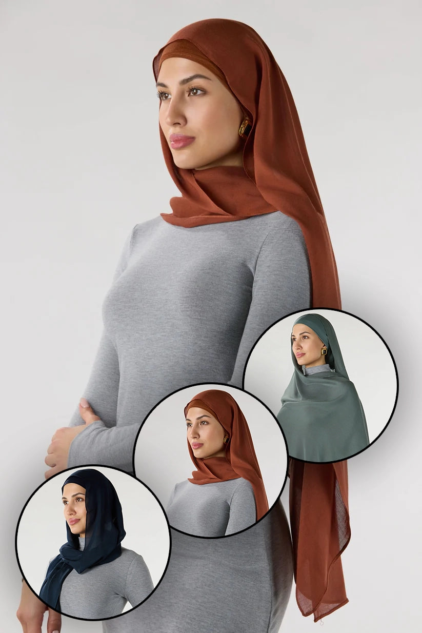 Modal Hijab With Matching Undercap Orange, Billiard Green And Dark Navy (3 In One Pack)