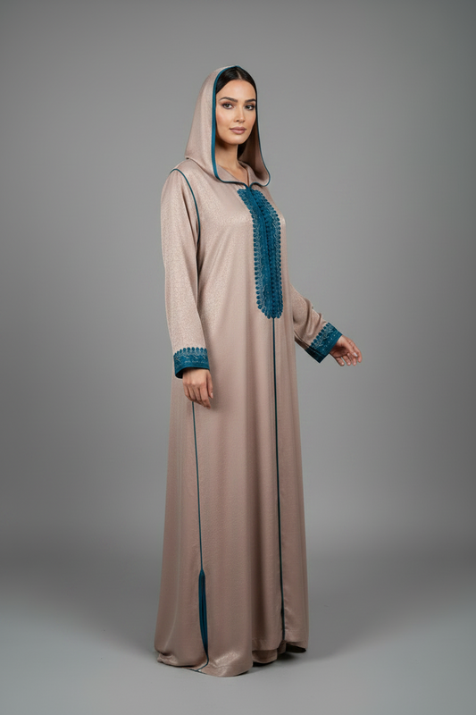 Embroidered pattern satin Moroccan Jelaba