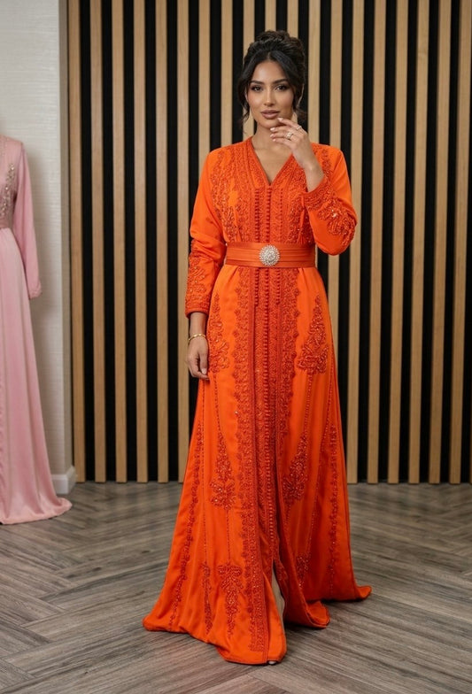 The Orange Embellished Moroccan Caftan