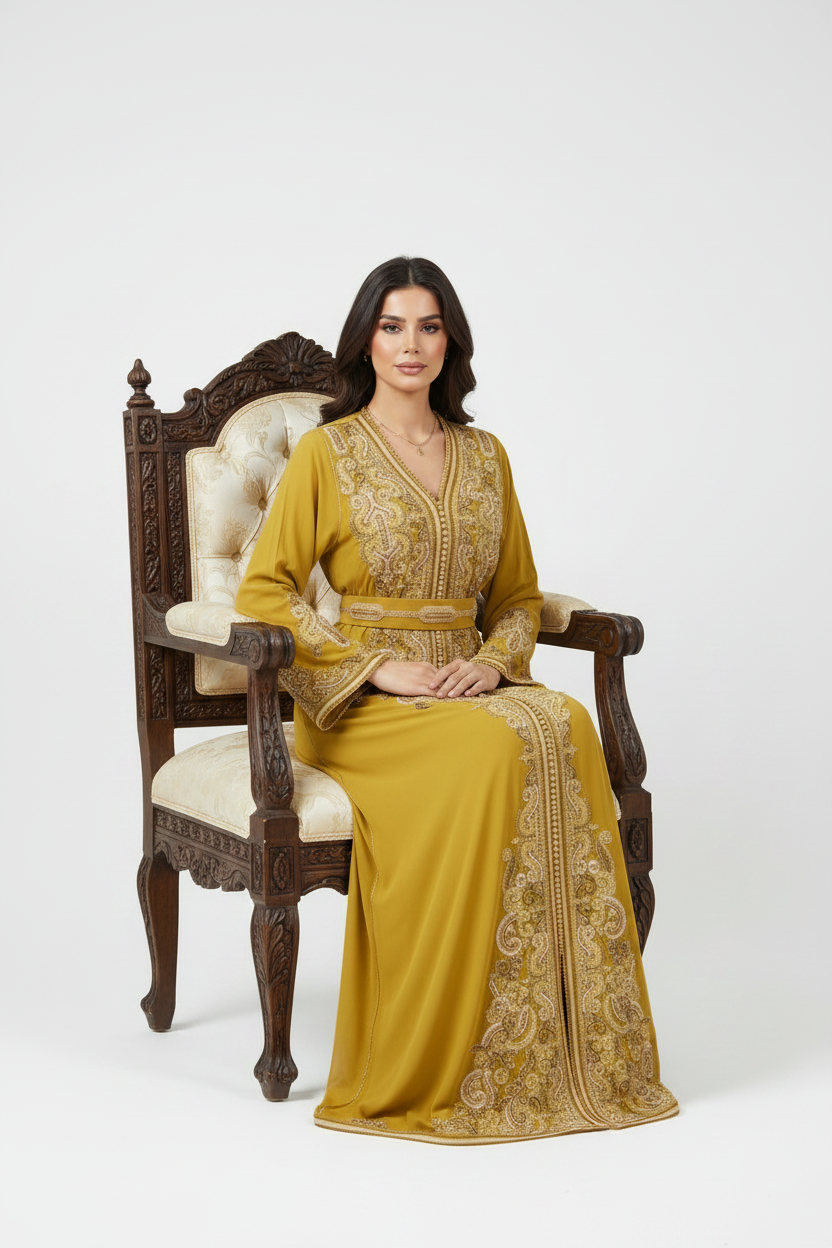 The Mustard Menatique Embroidered Caftan