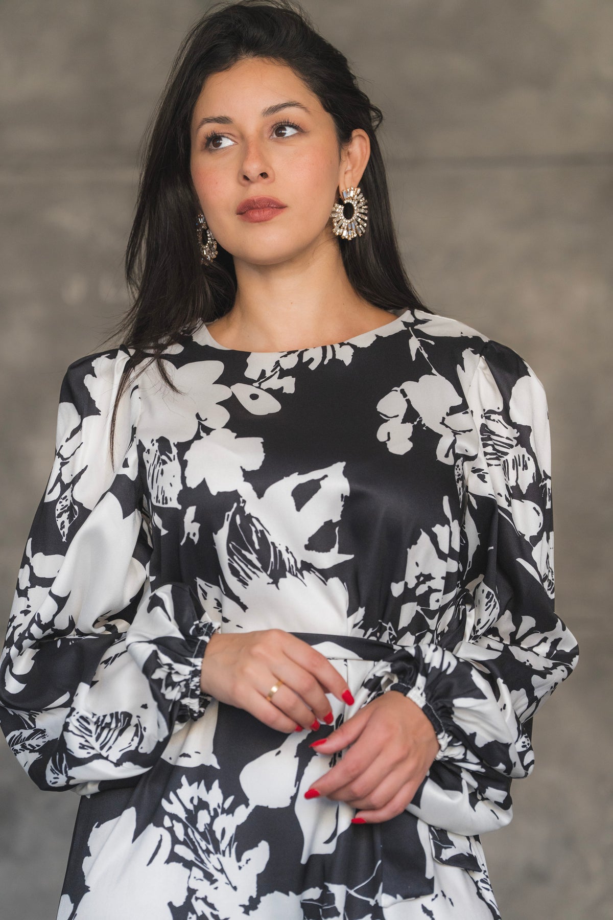 Floral Print Satin Maxi Dress with Feather Hem