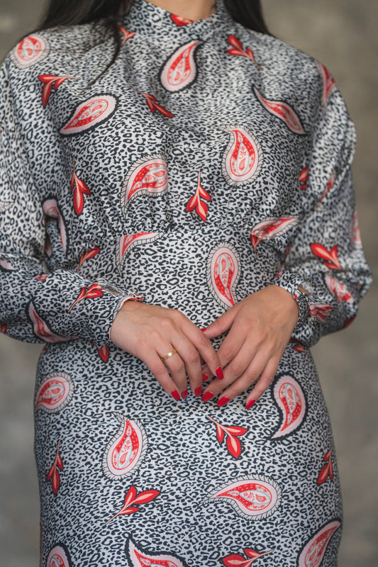 Turkish Printed Satin Dress