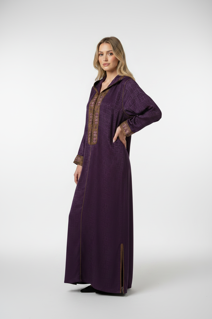 Two-Tone Embroidered Satin Moroccan Jelaba