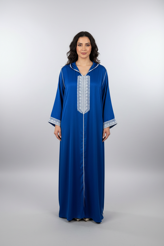Embroidered pattern satin Moroccan Jelaba