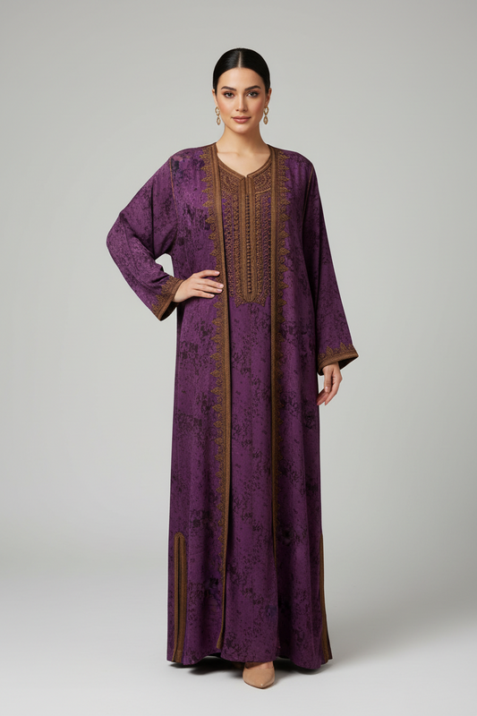 Embroidered Purple 2 piece Caftan dress