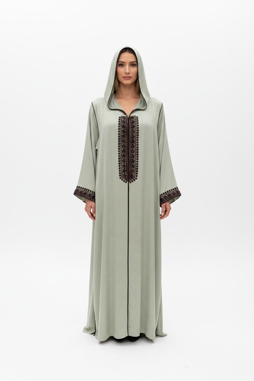 Two-Tone Embroidered Satin Moroccan Jelaba