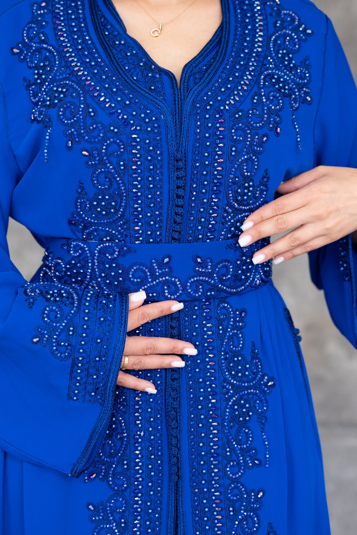 Royal Blue Embellished Kaftan With Belt