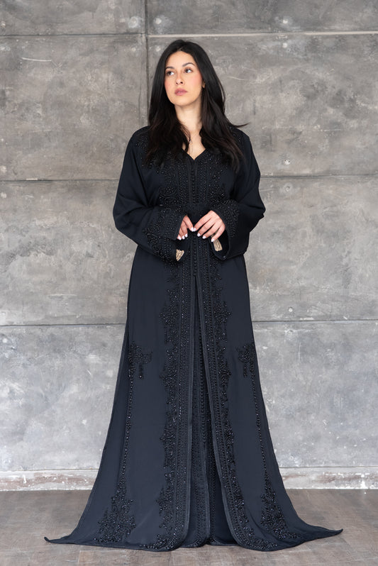 Elegant Black Beaded Caftan