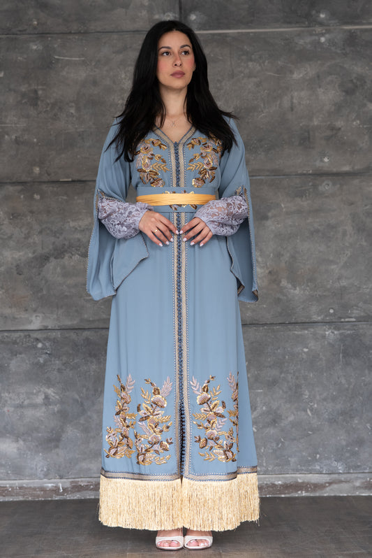 Handmade Powder Blue Embroidered Caftan