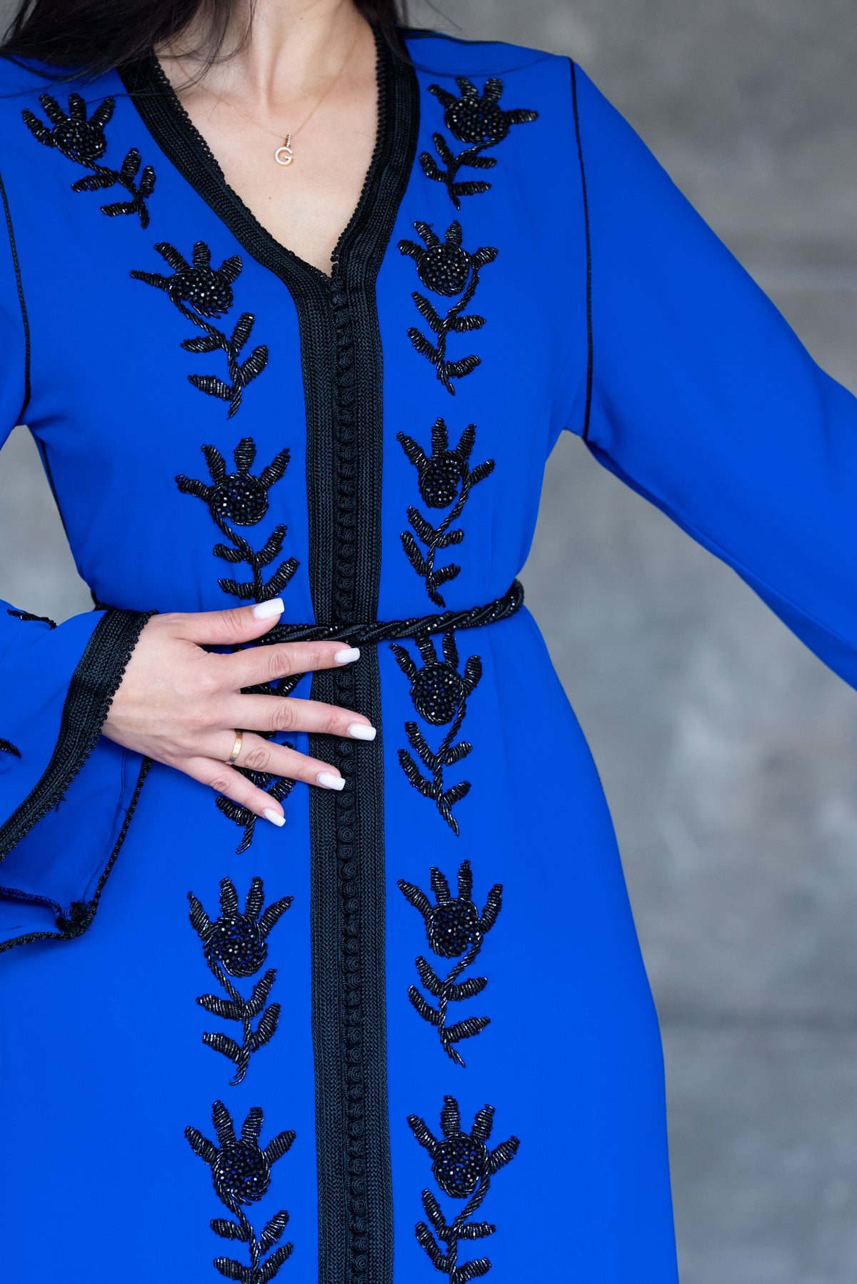 Handmade Royal Blue Caftan With Black Embroidery