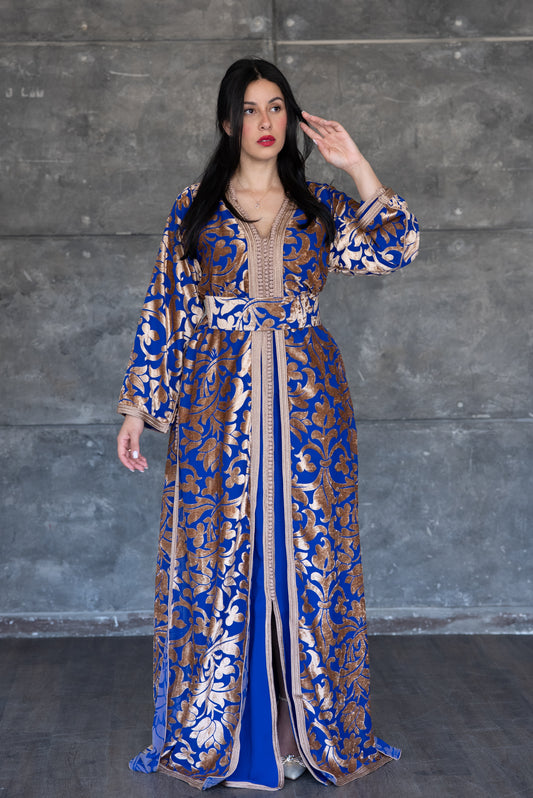 Royal Blue & Gold Velvet Brocade Caftan