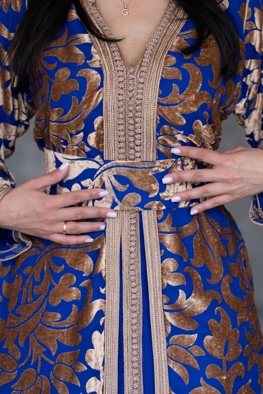 Royal Blue & Gold Velvet Brocade Caftan