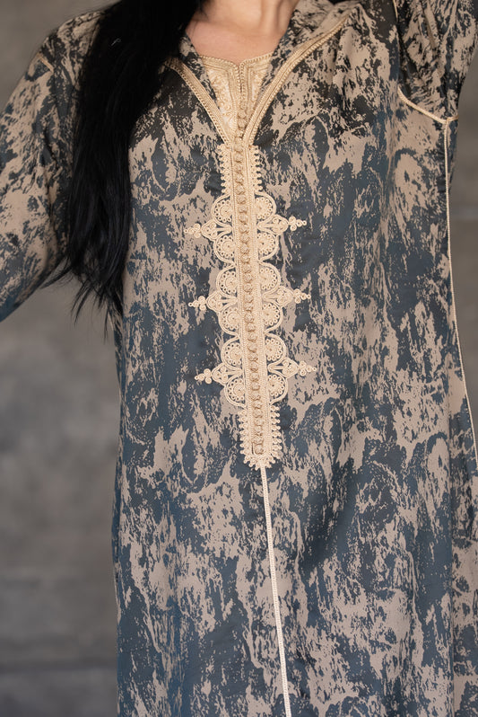 2 Pieces Beige & Charcoal Modern Djellaba