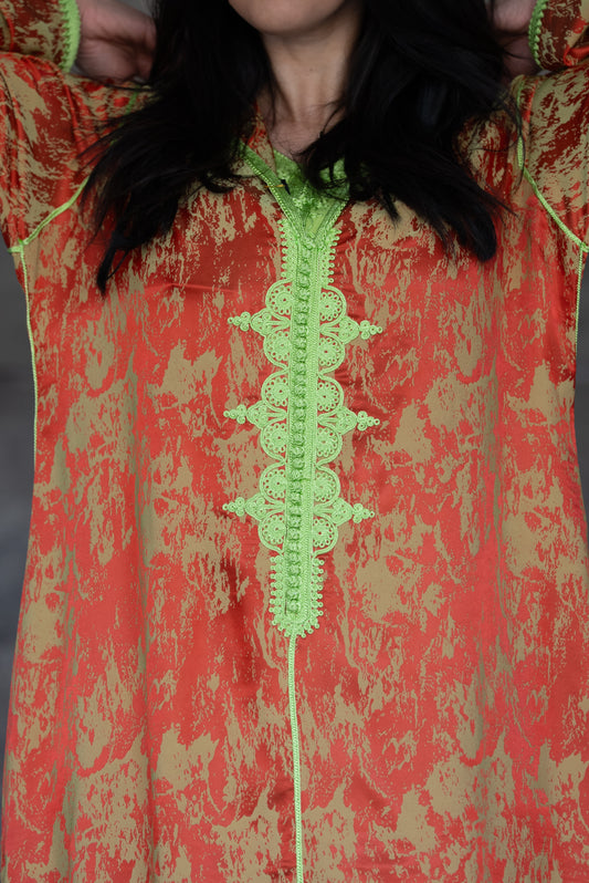 2 Pieces Tangerine & Lime Textured Modern Djellaba