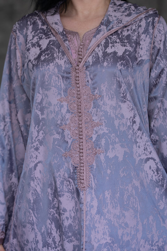 2 Pieces Dusty Mauve Crushed Velvet Modern Djellaba