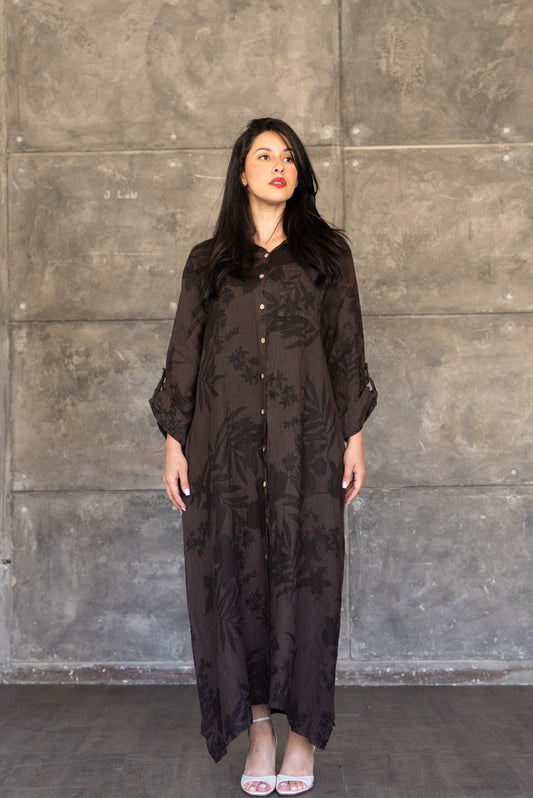 Chocolate Brown Italian 100% Linen Dress