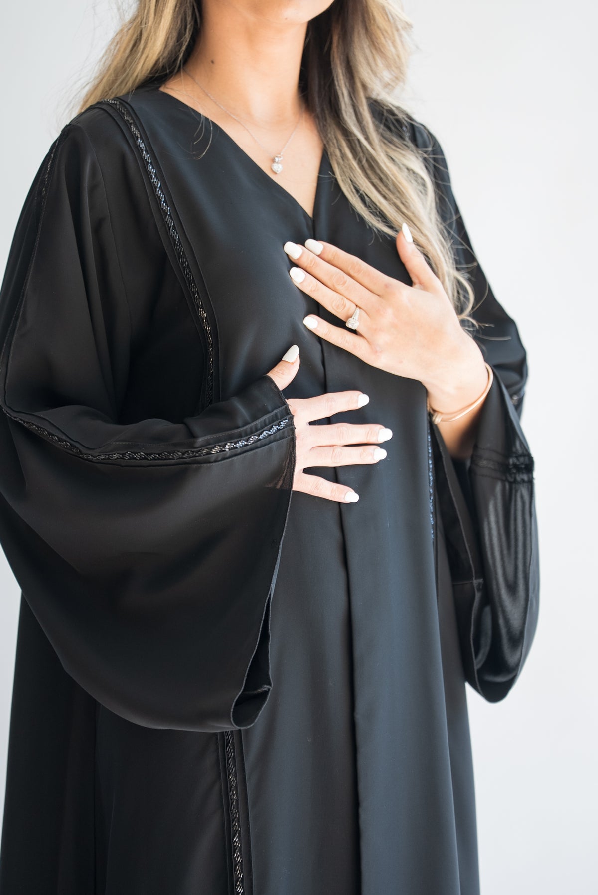 Halima Black Beaded Trim Abaya