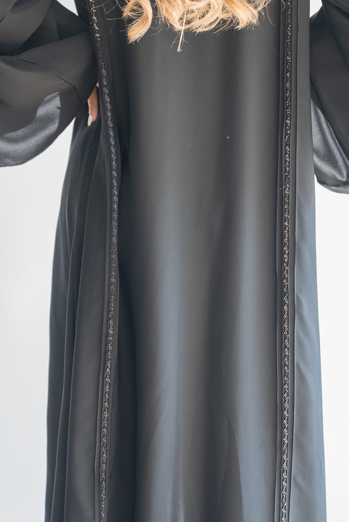 Halima Black Beaded Trim Abaya