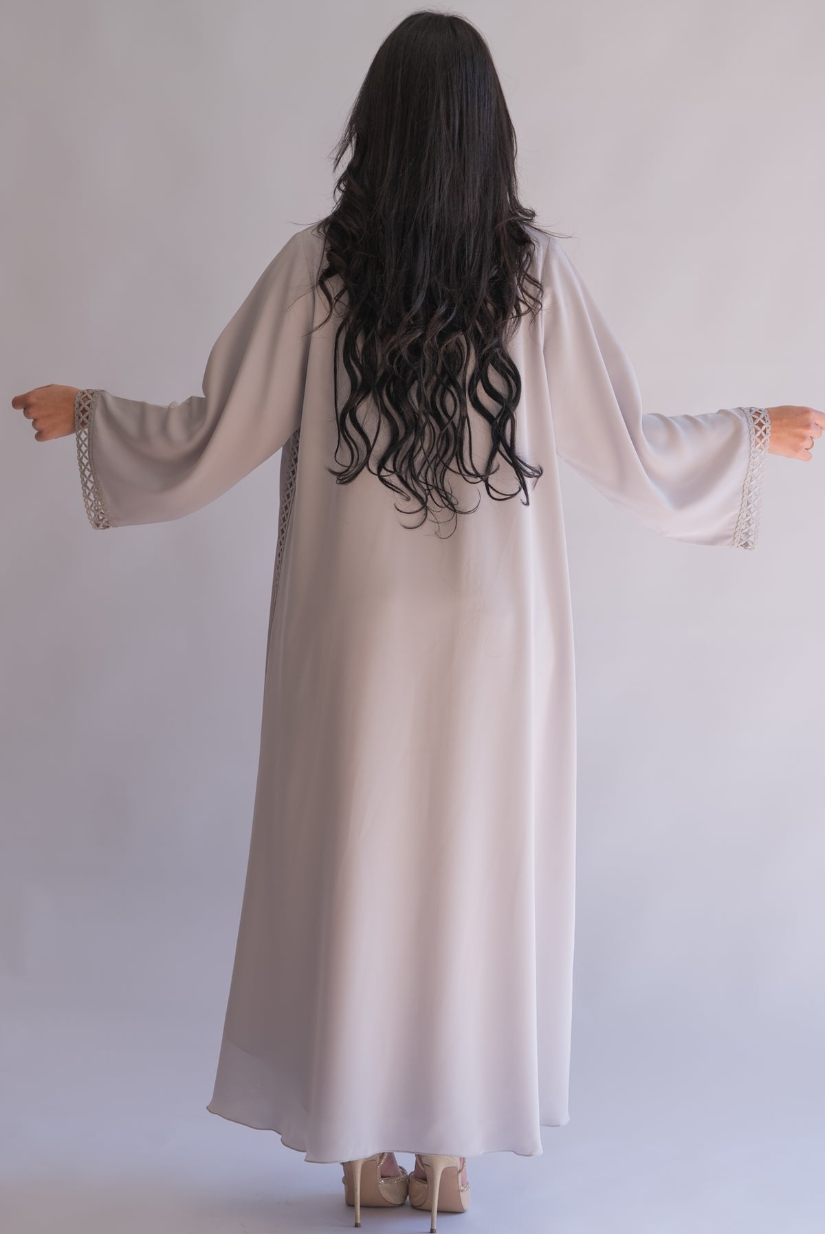 2 Pieces Silver Gray Net Abaya With Sheila