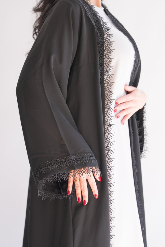 Gessy luxury cut black Nida abaya w/sheila