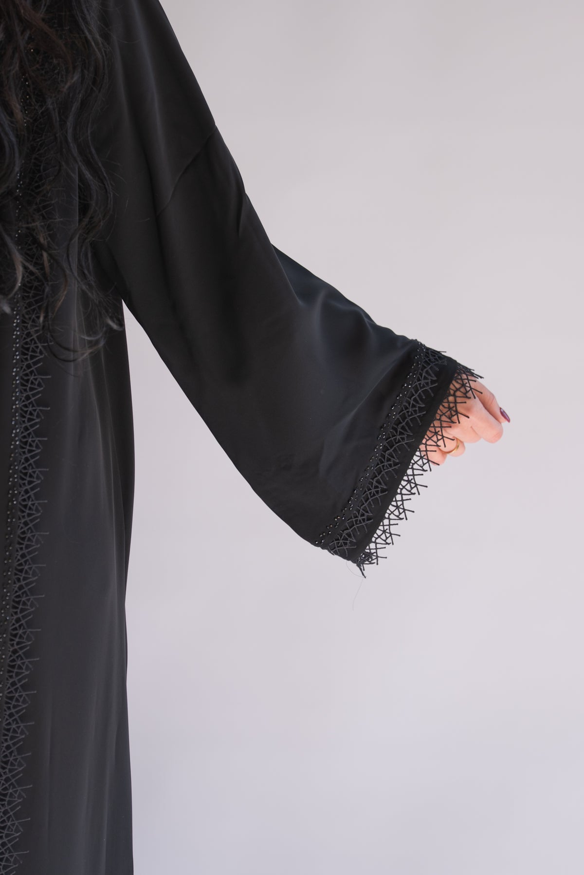 Gessy Black Nida Abaya with Lace Trim and Sheila