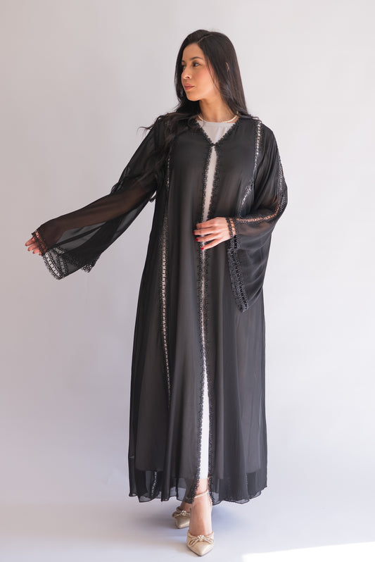 Nourhan Black Chiffon Abaya