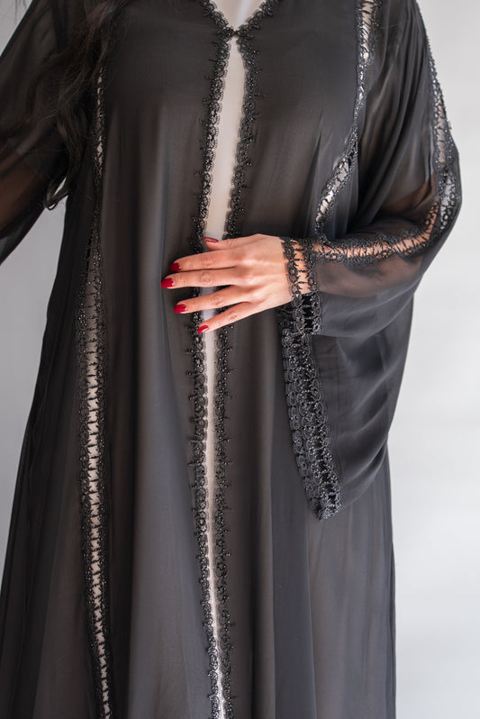 Nourhan Black Chiffon Abaya