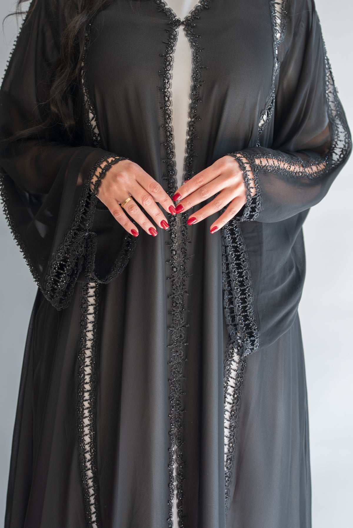 Nourhan Black Sheer Chiffon Abaya