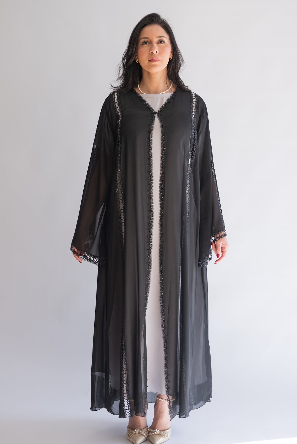 Nourhan Black Sheer Chiffon Abaya