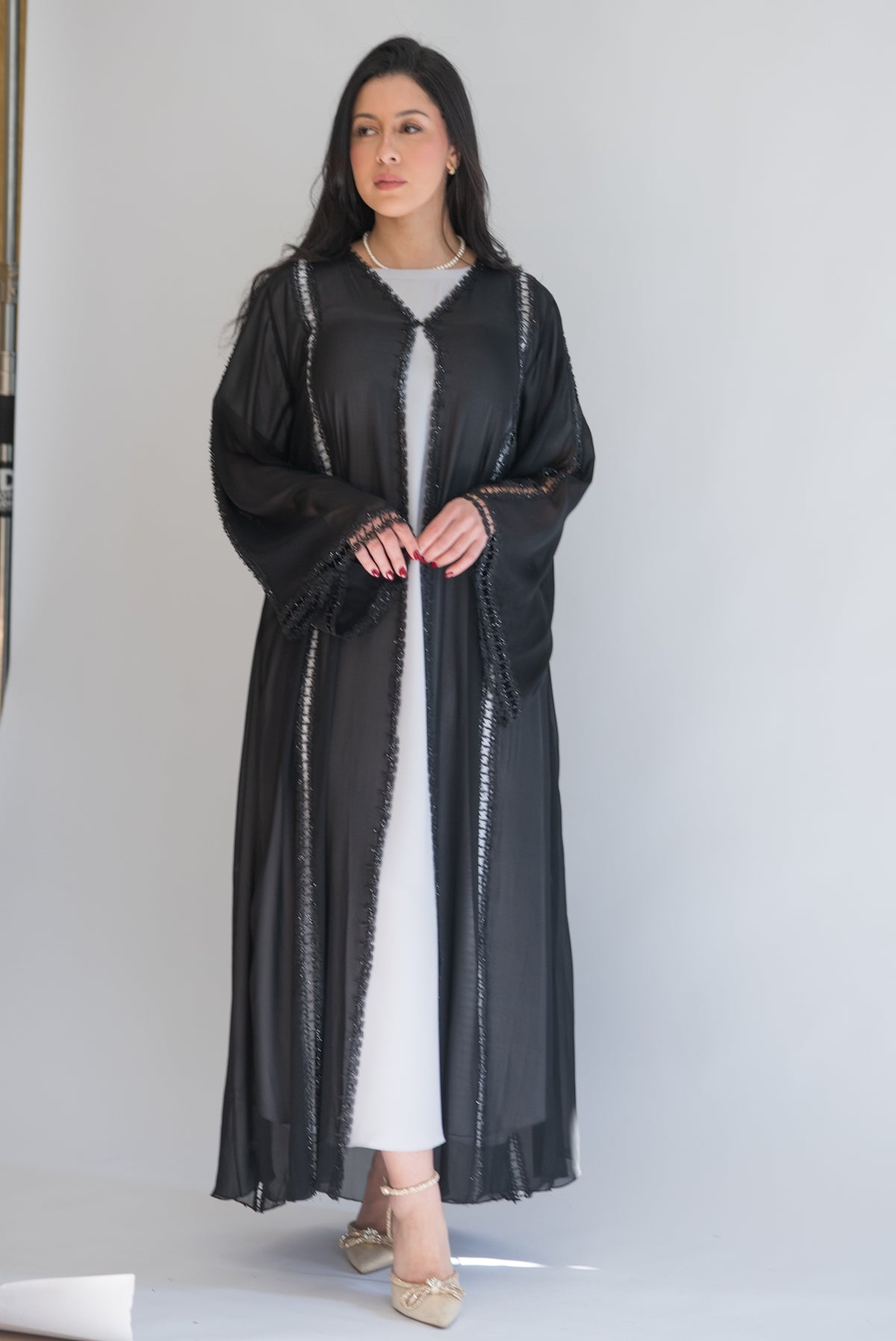 Nourhan Black Sheer Chiffon Abaya