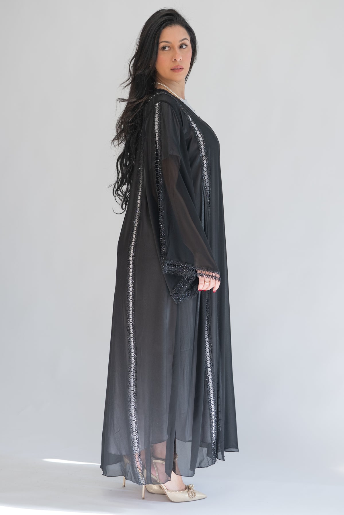 Nourhan Black Sheer Chiffon Abaya