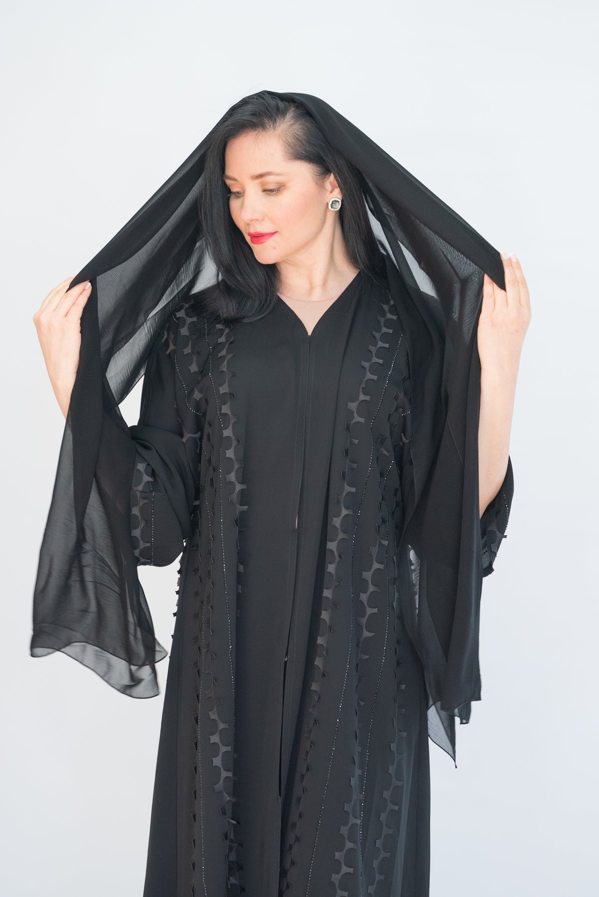 Sally Black Sheer Chiffon Abaya with Sheila