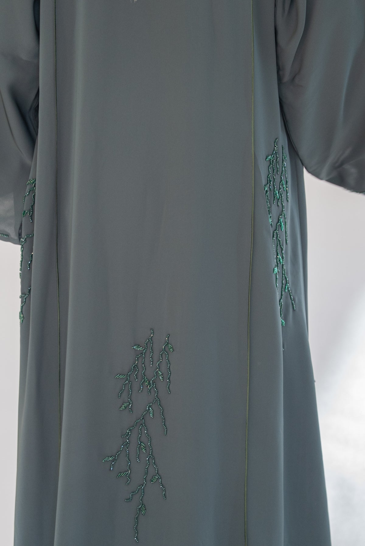 Forest Green Beaded Crepe Open Abaya with Sheila