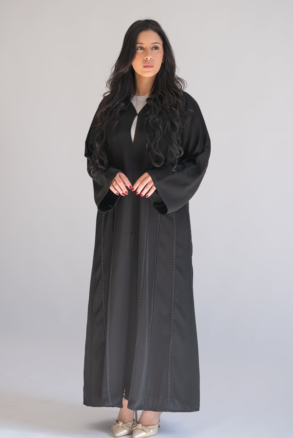Black Abaya with Vertical Lace Trim