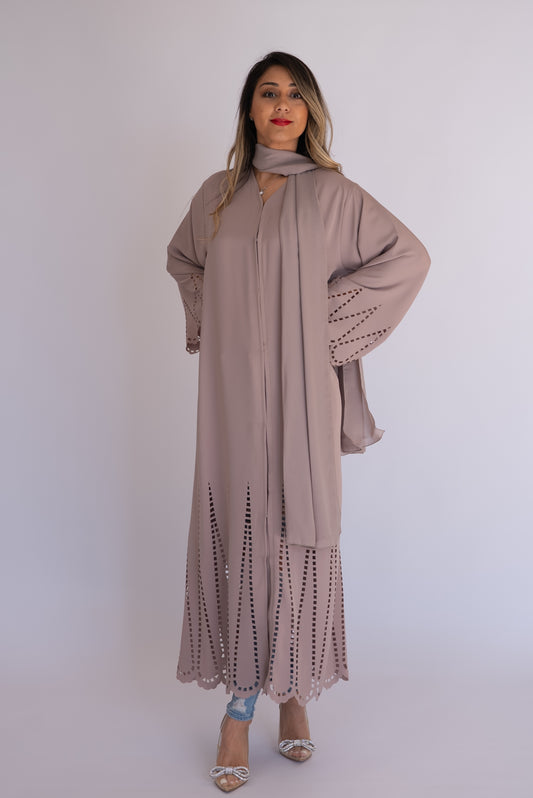 Beige laser cut abaya