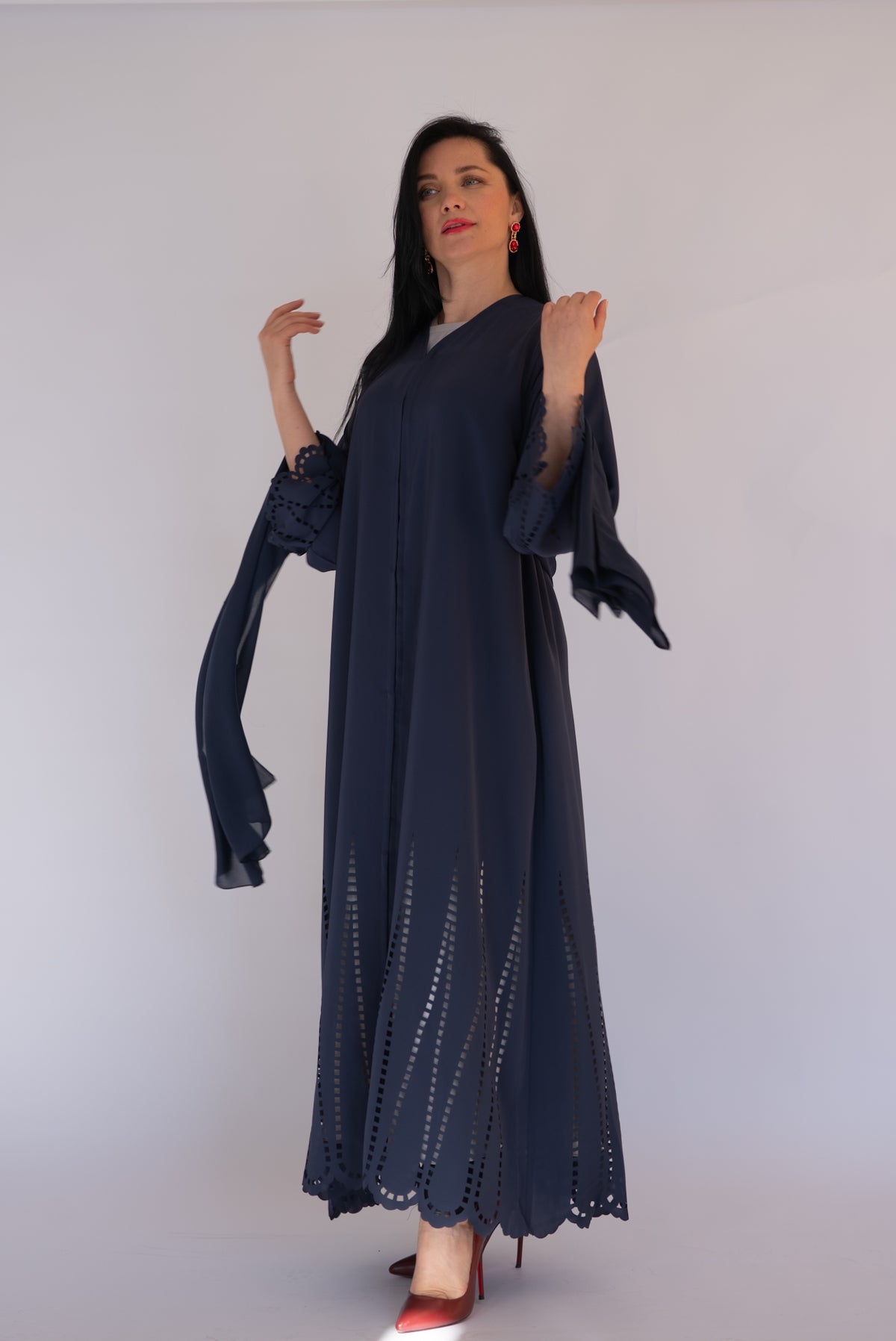 Laser Cut Navy Blue Abaya