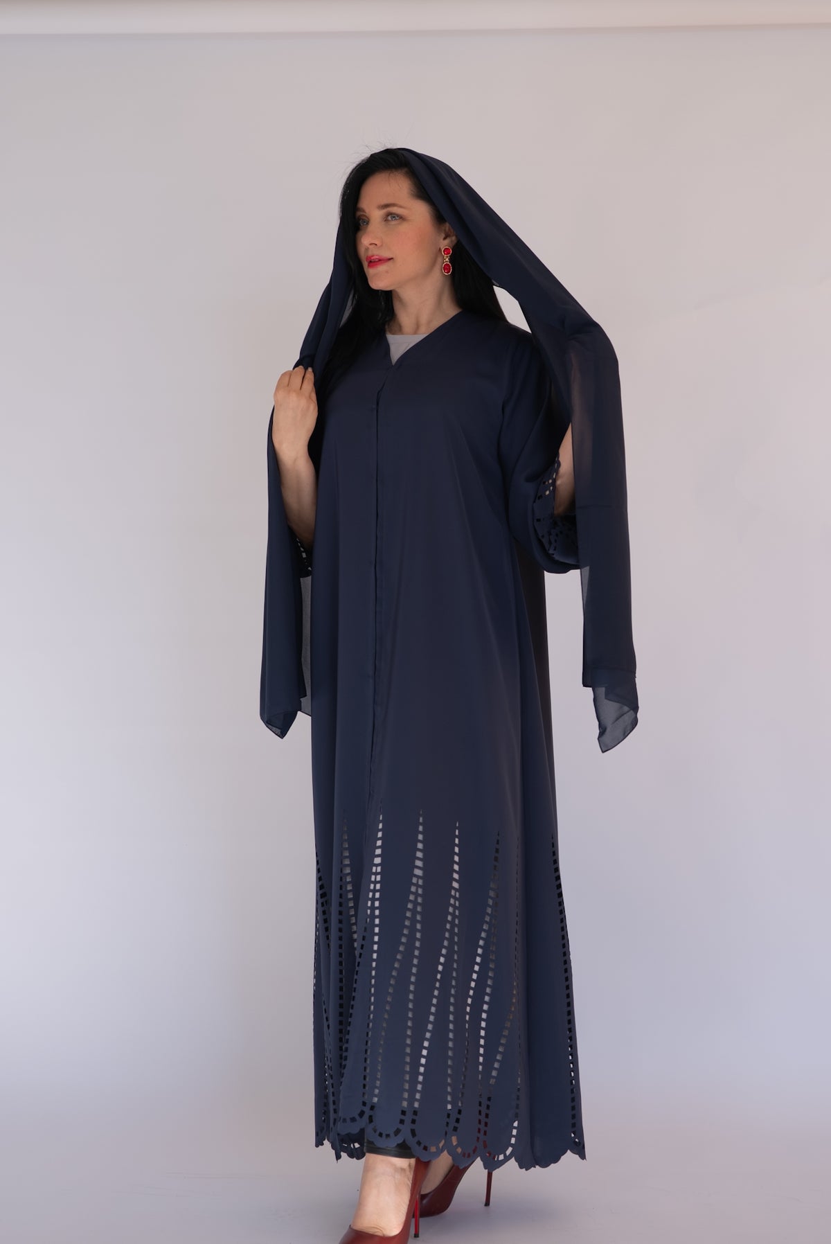 Laser Cut Navy Blue Abaya