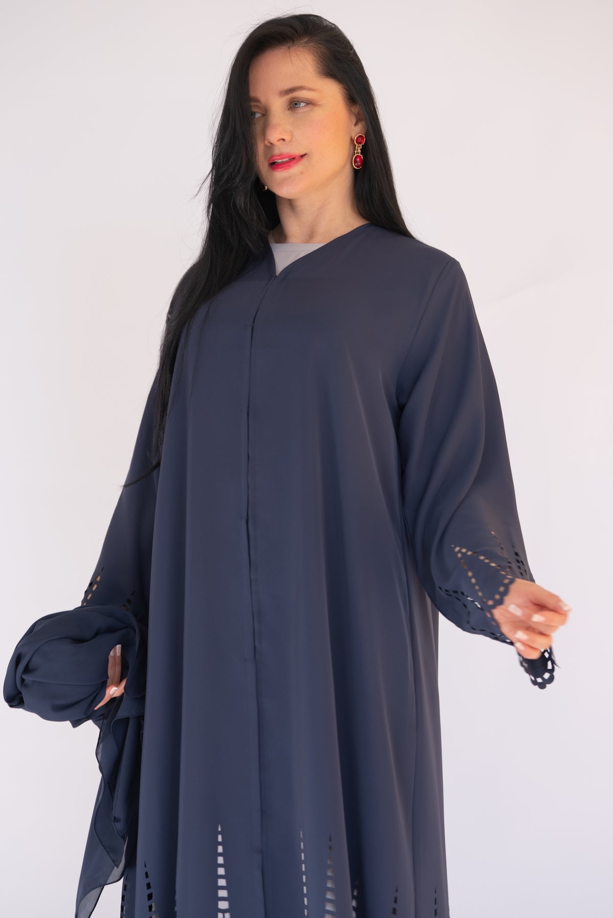 Laser Cut Navy Blue Abaya