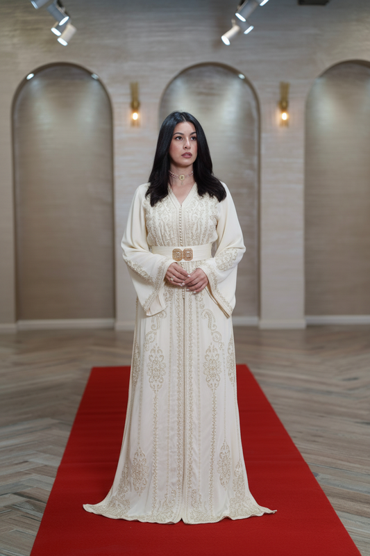 The ivory Embellished Moroccan Caftan bride