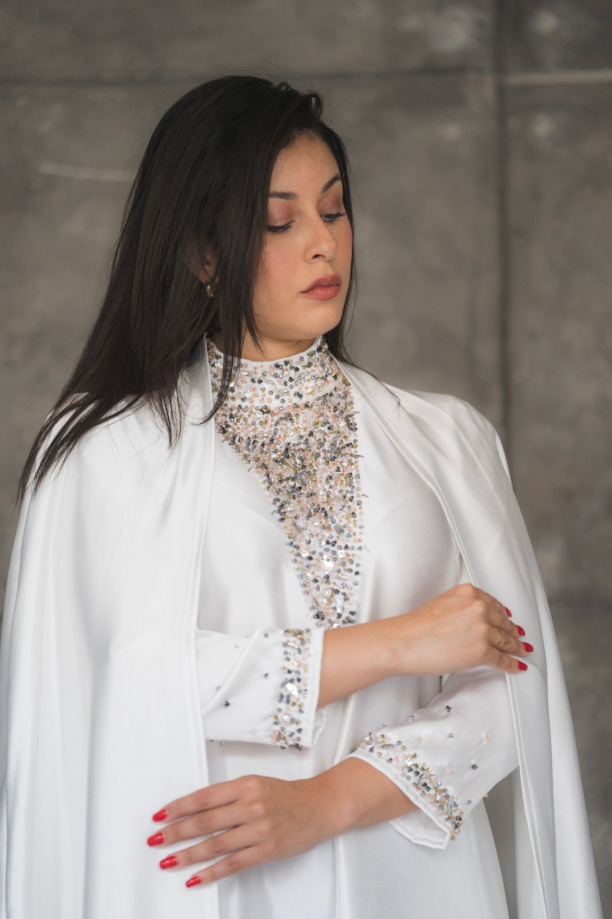 Fatima White Silk 2 Pieces Abaya Dress Code 001