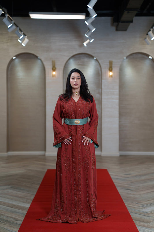 Rust Ember Embellished Moroccan Caftan