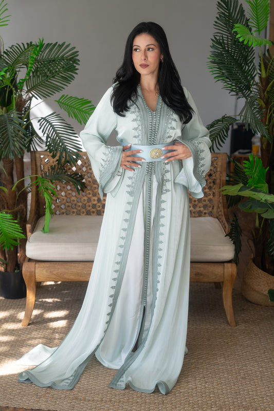 Mint Silk Embroidered Caftan