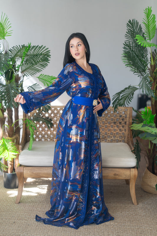 Midnight Brushstroke Embroidered Caftan