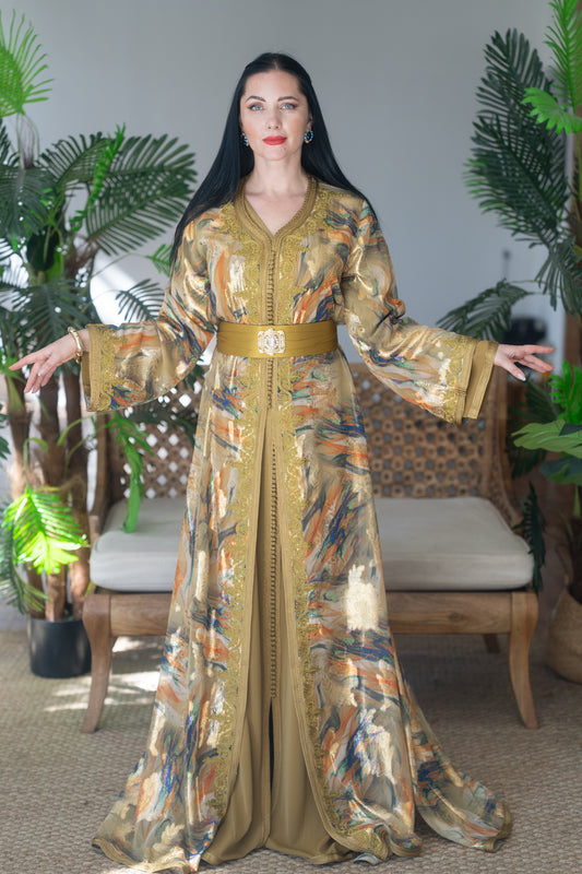 Golden Brushstroke Embroidered Caftan