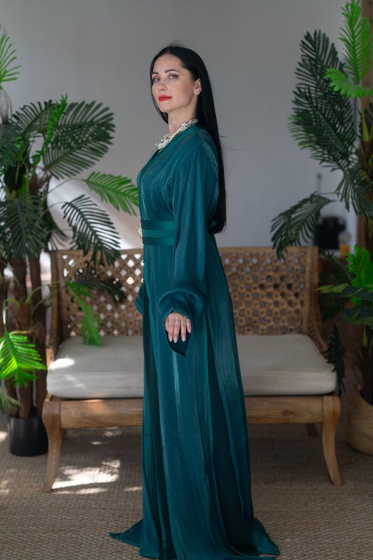 Emerald Silk Embroidered Caftan