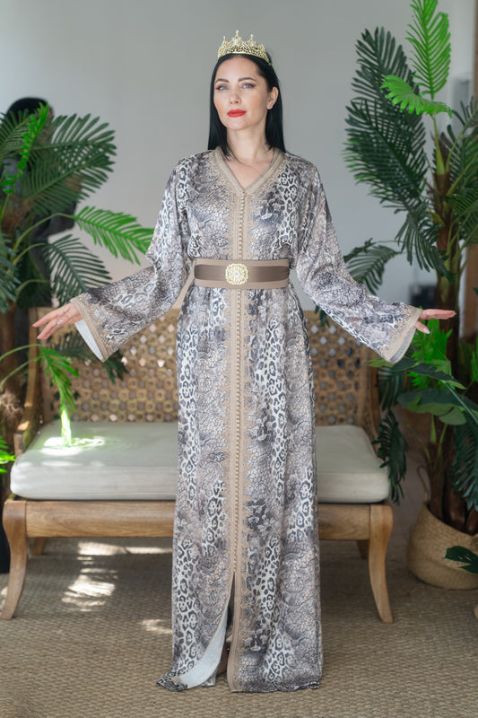 Luxury Animal Print Embroidered Caftan