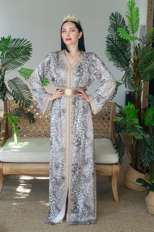 Luxury Animal Print Embroidered Caftan